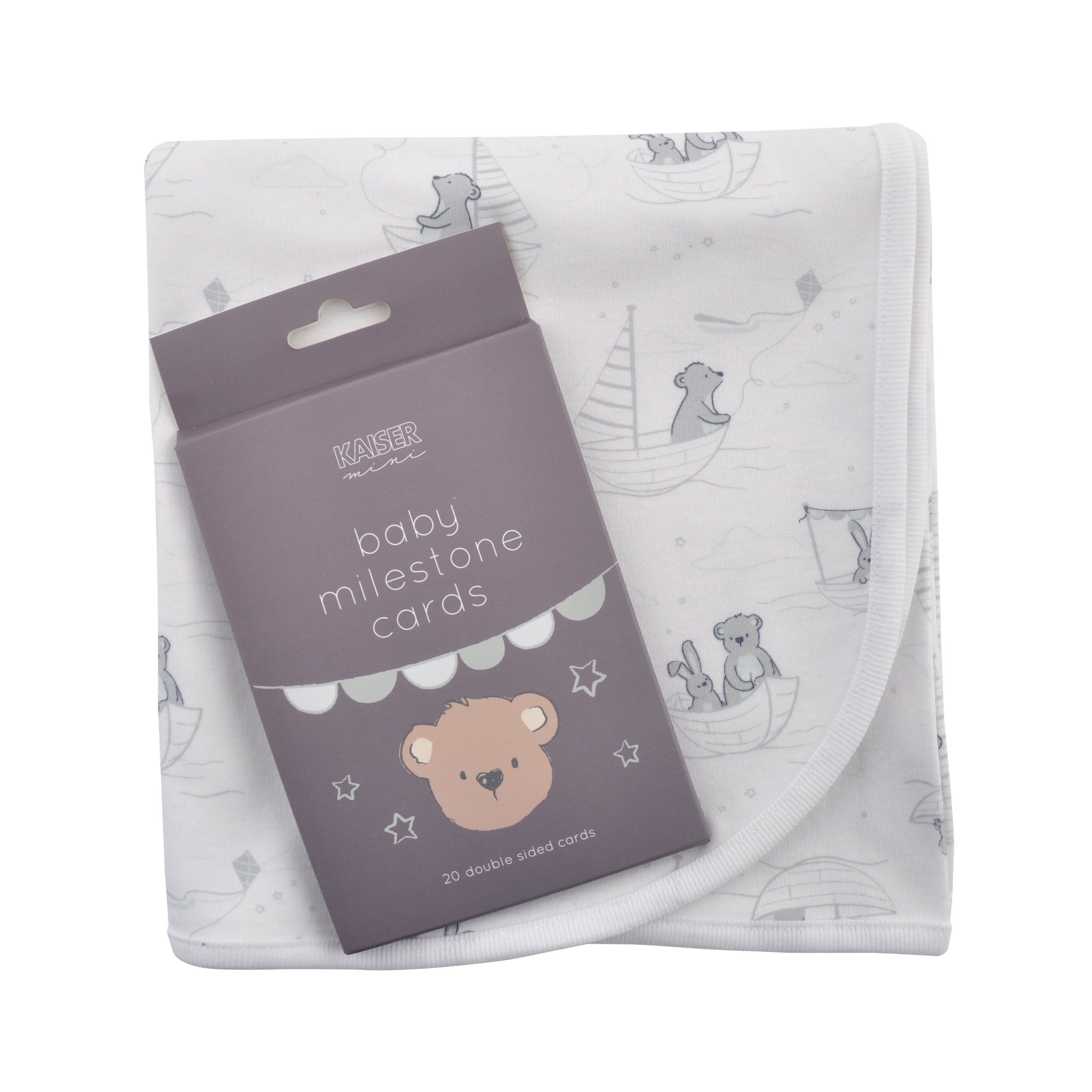 Baby Jersey Blanket & Milestone Card Gift Set - Bear Adventures